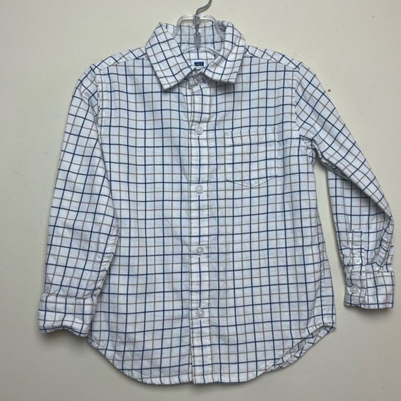Janie & Jack white Blue Beige Checked Button Down  Up Shirt 3T - Picture 1 of 9